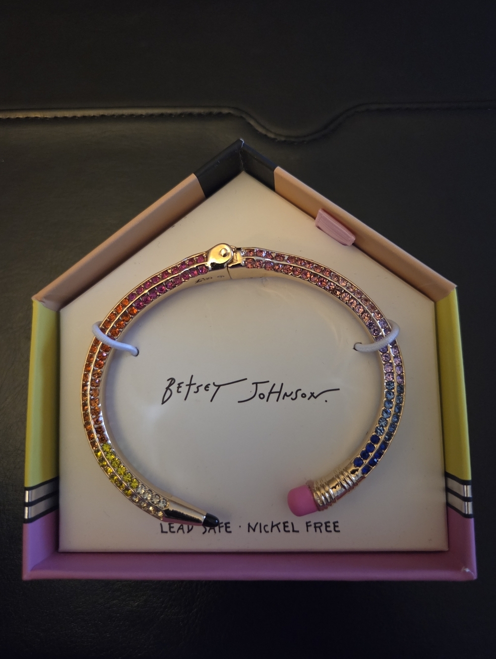 Betsey Johnson Rainbow Crystal Pencil Hinged Bangle - Picture 2 of 6